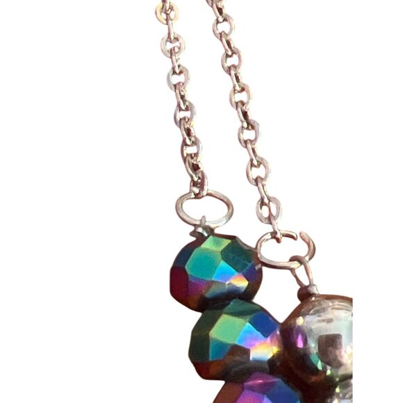 Iridescent Glass Beaded Double Strand Chain Necklace Adjustable Lobster 20.5" - Picture 3 of 4
